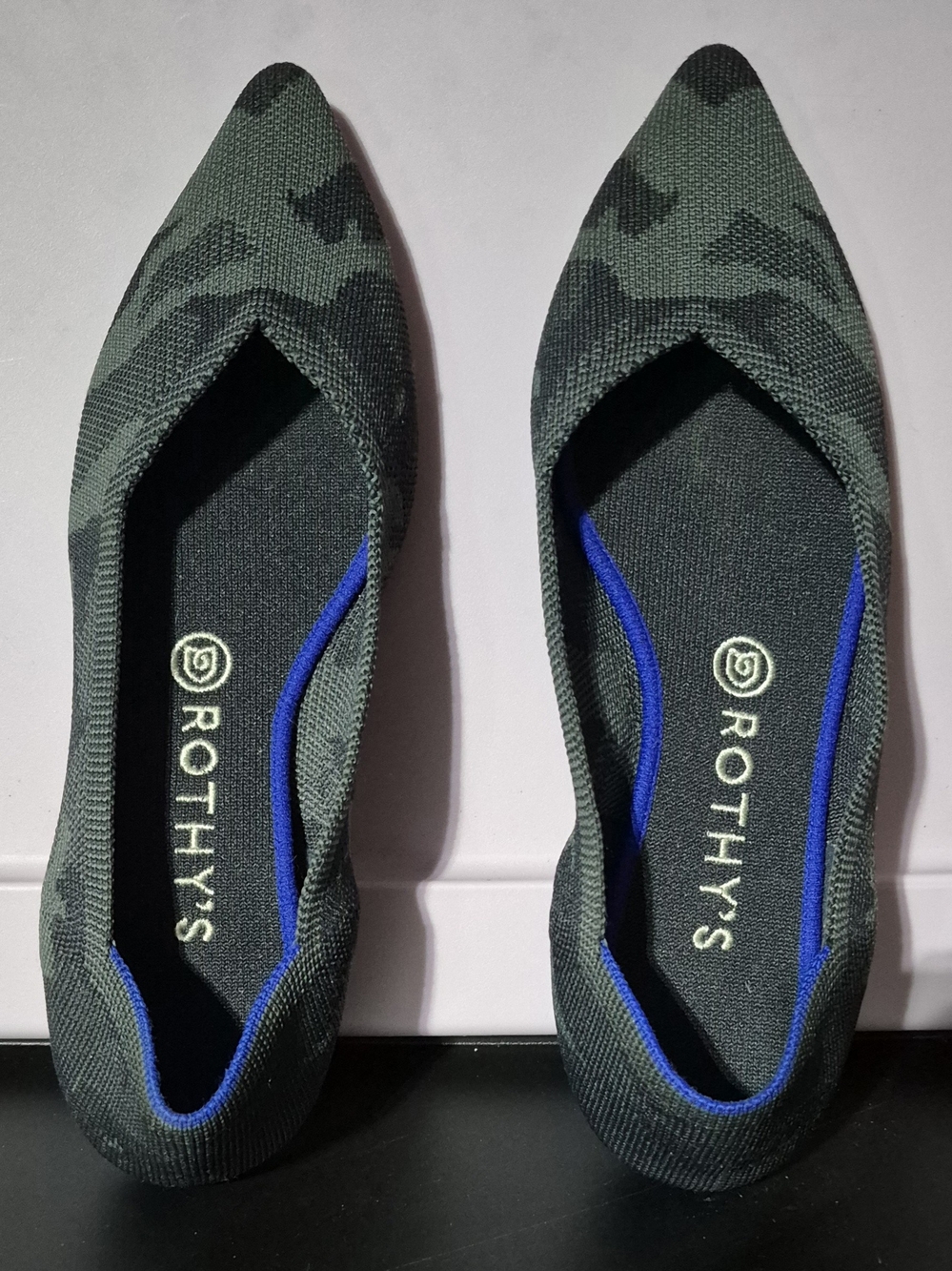 Rothy's Women's Pointed Toe Flats in Gray & Black Camouflage 9.5W